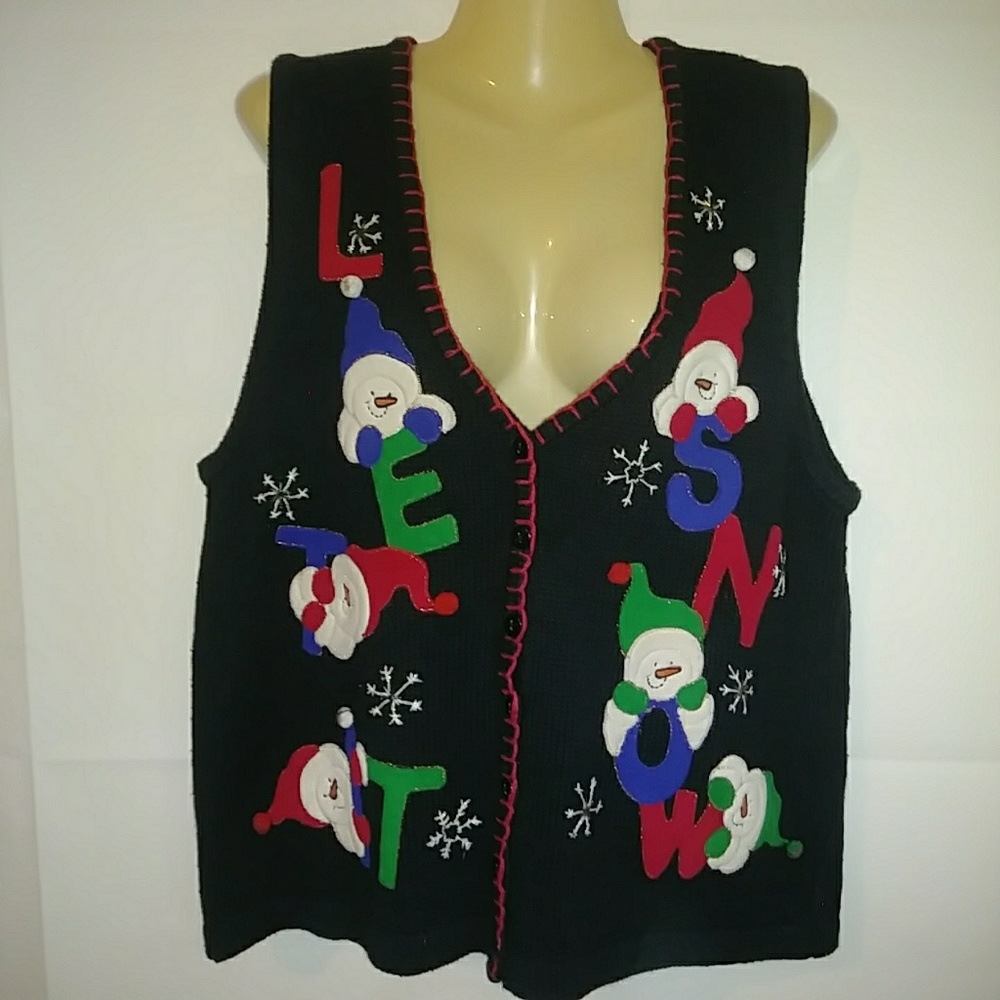 Let It Snow Christmas Vest Sweater Vtg Size 12/14